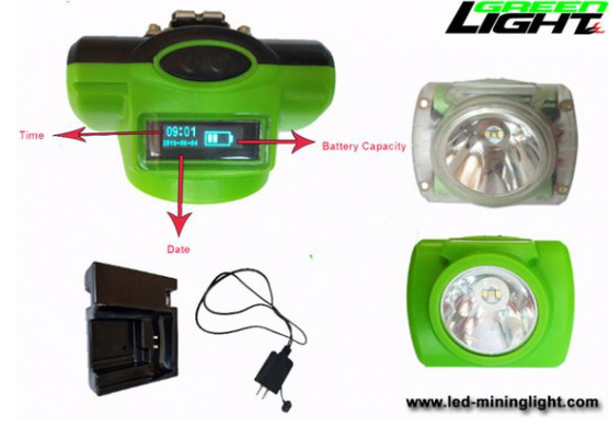 PC d'ABS de lampe de chapeau de mineur sans fil de 13000 lux rechargeable avec le phare intelligent d'exploitation de SOS d'écran d'OLED