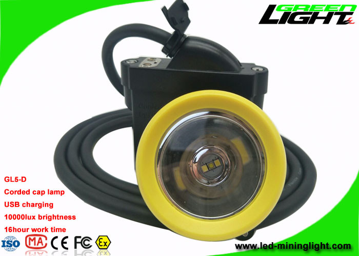 Éclat principal jaune/vert d'exploitation de chapeau de lampe de chargeur attaché d'USB de l'encadrement 10000lux